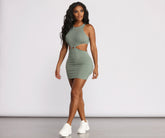 Sleeveless Cut Out O-Ring Ribbed Mini Dress Ins Street